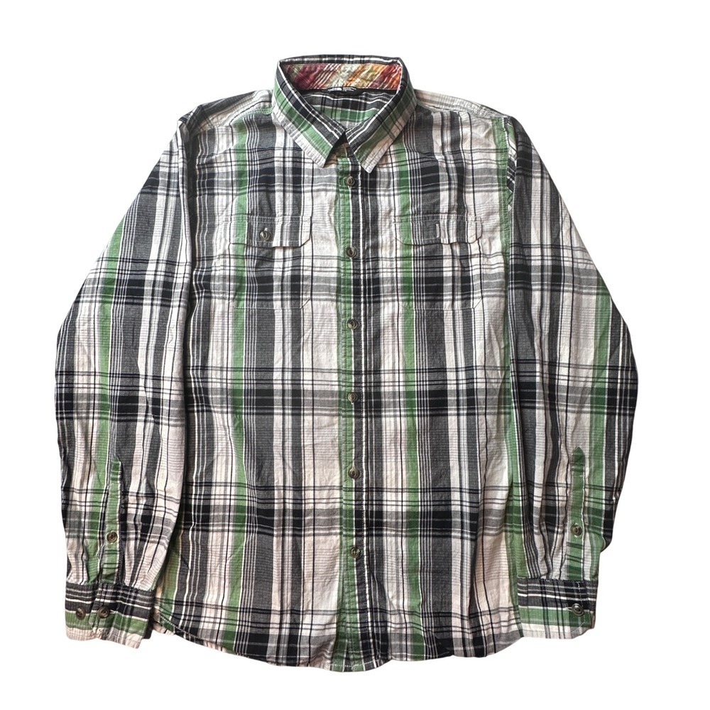 The North Face Shirt Mens L Green Plaid Long Sleeve Button Down Cotton Outdoor